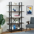 thumbnail image 2 of SAFAVIEH Euan 41.38 in. 5 Shelf Cross Back Etagere, Cocoa Walnut/Matte Black (41.4 in. W x 12.5 in. D x 70 in. H), 2 of 12