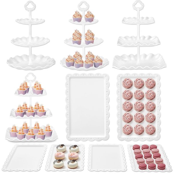 Kootek Soporte para cupcakes y postres de 3 niveles, juego de 10 piezas, blanco