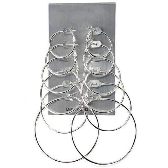 Grandest Birch 6Pairs/Set Circle Hoop Dangle Earrings Pendant for Female Daily Outfits Metal Silver