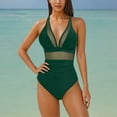 thumbnail image 2 of Dezsed Women's Tummy Control Swimsuits Mesh Sexy One Piece Bathing Suits Slimm V Neck Swimwear Backless Strap Bikini Green L, 2 of 5