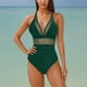 thumbnail image 3 of Conjunto de Bikini de Cintura Alta para Mujeres Traje de Baño de Malla de Correa sin Espalda de Color Sólido con Almohadillas Extraíbles, 3 of 4