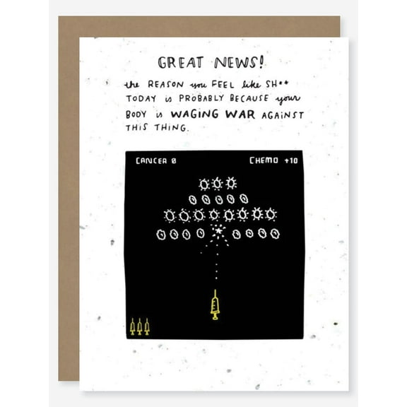 Inspirational Cancer Treatment Card – “Great News!” Waging War Against Cancer Design – Blank Inside, Envelope Included – Perfect Encouragement for Chemo Patients