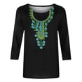 thumbnail image 4 of Penkiiy Casual Woen's Ethnic Style Embroidered Printing T Shirt Tee Graphic Tee Outdoor Daily Vacation T Shirt 3/4 Sleeve Crew Neck Shirt Spring Fall Clothing Apparel 3XL Black, 4 of 5