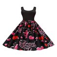 thumbnail image 1 of Robe Imprimée Saint-Valentin pour Femmes Col en U Sans Manches Fermeture Éclair Grand Ourlet une-Pièce S/ M/ L/ TG/ TTG, 1 of 9
