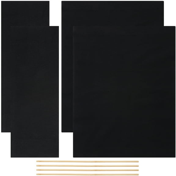 2 Sets Cloth Chair Replacement with 2 Wood Sticks for Director Chair Makeup Chair Seat and Back Black 195~420x530x5~6mm