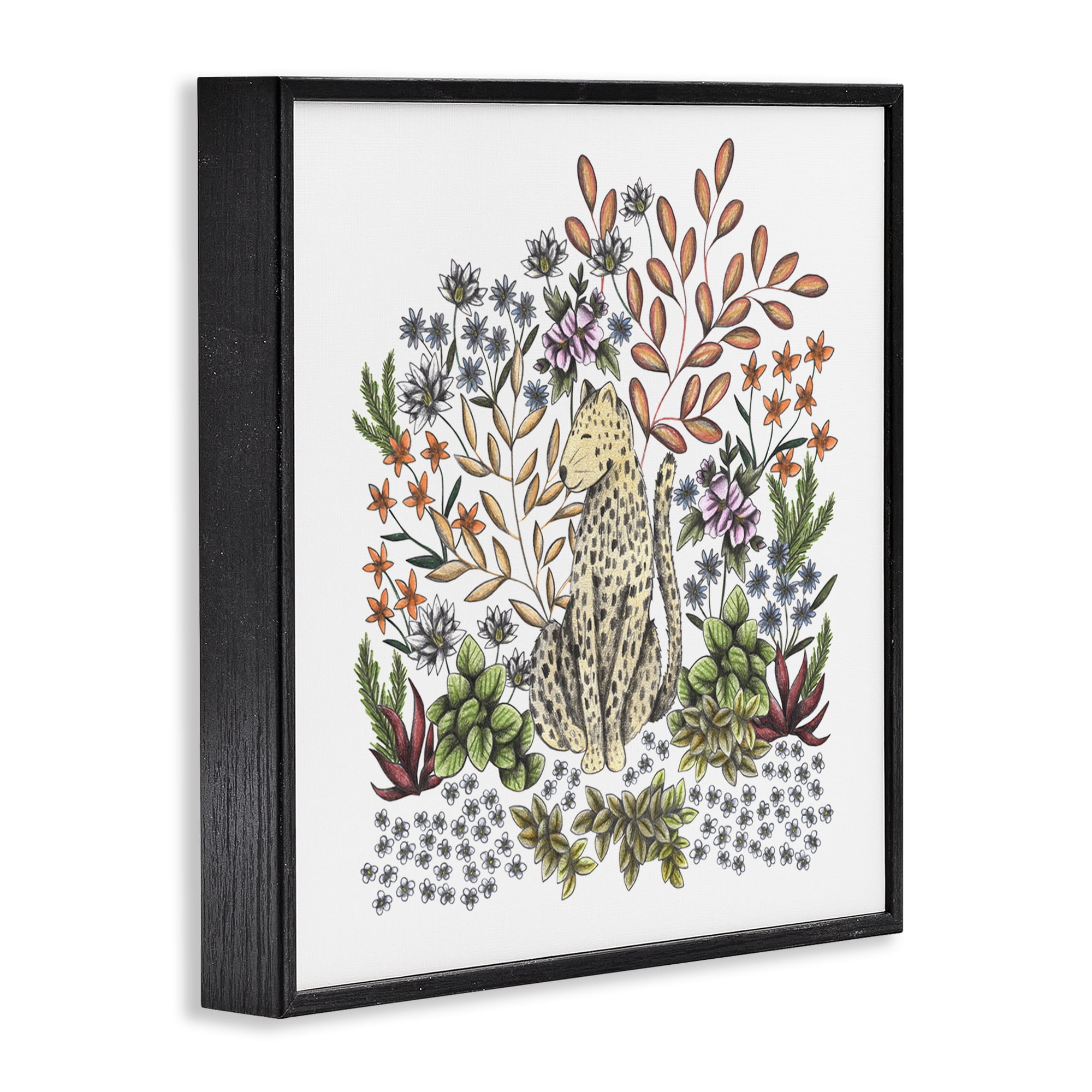 Jungle Wildlife Leopard Black Framed Giclee Art, design by Cecilia Battaini