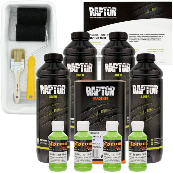 Raptor Lime Green Urethane Spray-On Truck Bed Liner Roller,Tray, Brush 4 Liters