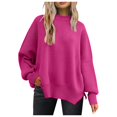 thumbnail image 1 of Women's Oversized Batwing Sweater 2024 Fall Ribbed Knit Crewneck Long Sleeve Pullover Tops with Side Slit Comfortable Casual Wear, 1 of 5