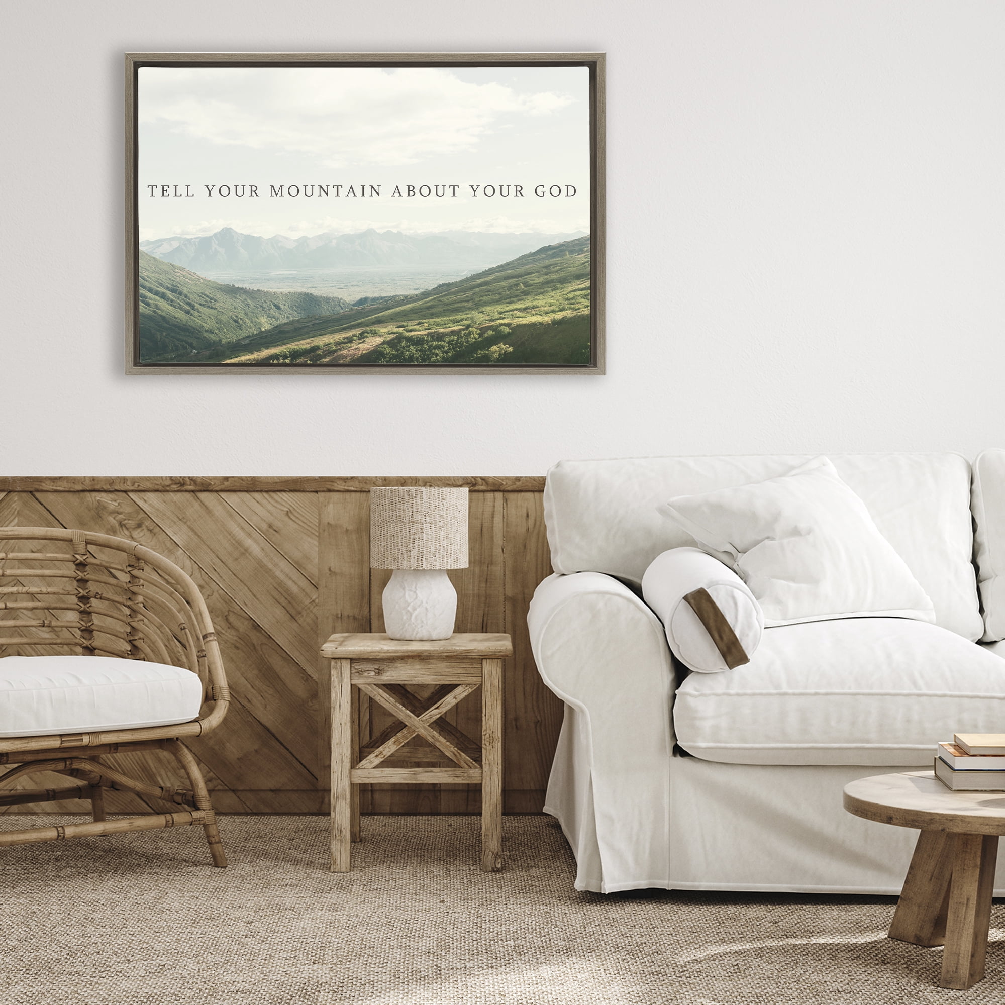 Stupell Industries Tell Your Mountain About God Brown Framed Floater Canvas Wall Art, design by Kali Wilson