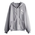 thumbnail image 3 of Women's Dandelion Print Drawstring Pocket Zip Up Hoodie Sweatshirt, Fleece Lined Oversized Winter Fall Jacket Coat for Casual Daily Wear, Outdoor Activities and Y2K Street Fashion Grey XL, 3 of 4