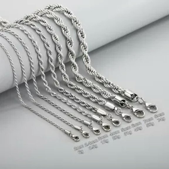 HOOUN 3pcs Singapore Twist Chain Rope Necklace Silver Stainless Steel Fashion 2-8mm-20 inches For Necklace-4mm