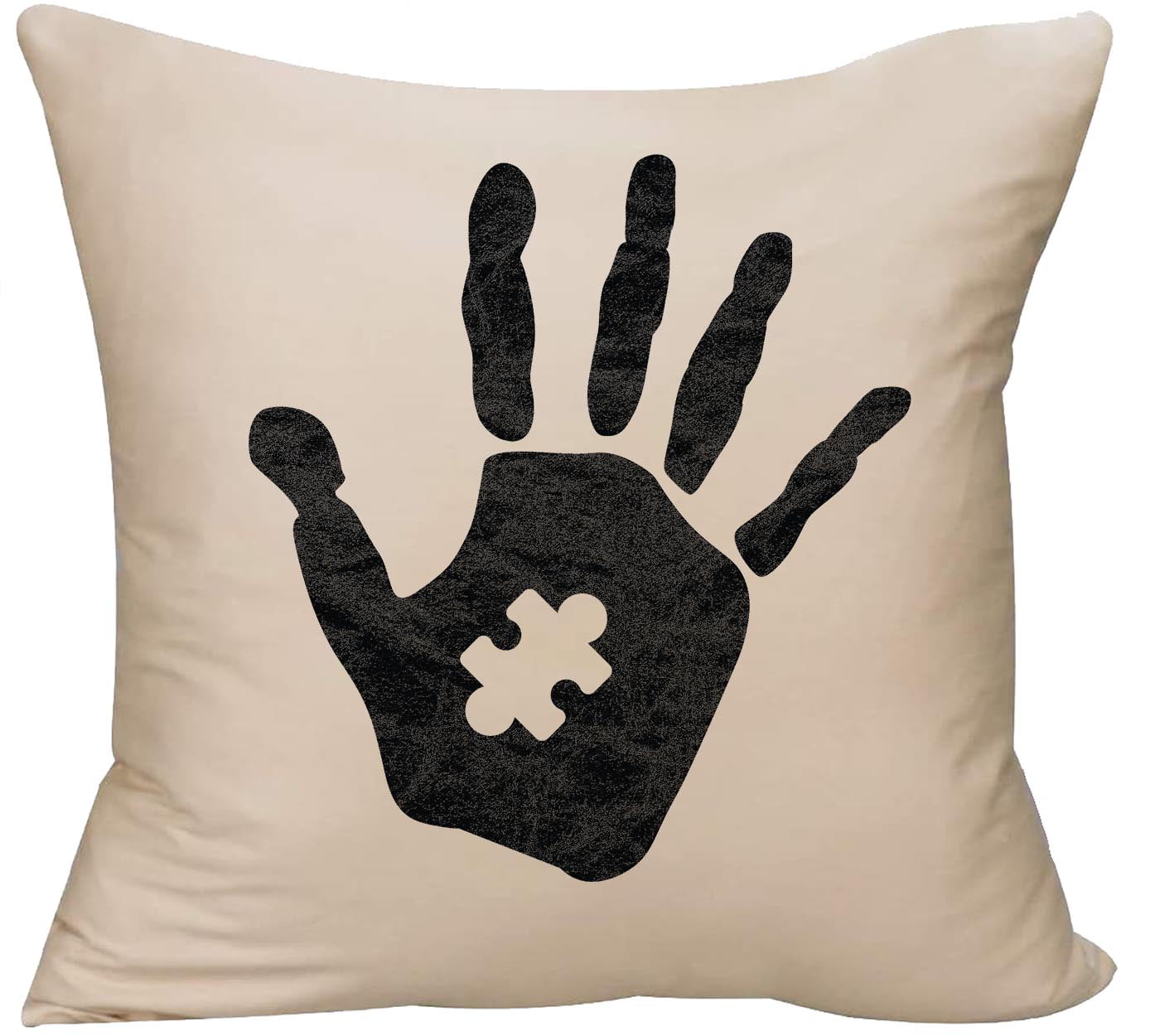 EVH Handprint Puzzle Piece On Palm Autism Awarness Support Decorative Throw Pillow Cover 18 x 18 Beige Funny Gift