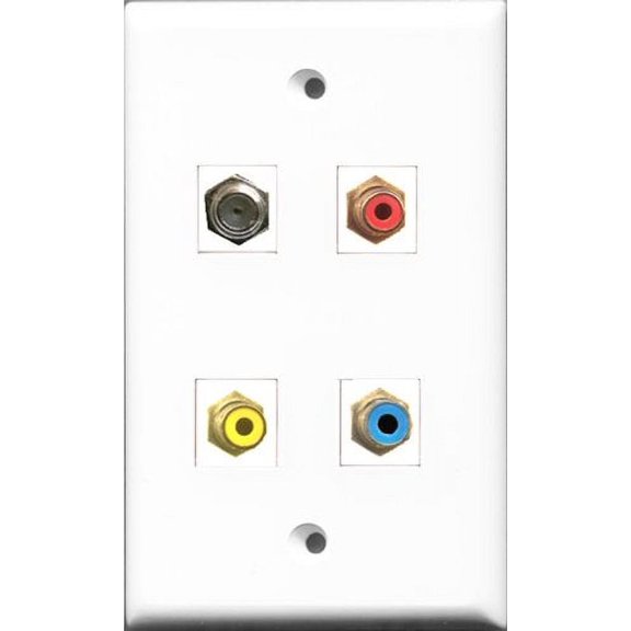 RiteAV 1 Port RCA Red and 1 Port RCA Yellow and 1 Port RCA Blue and 1 Port Coax Cable TV- F-Type Wall Plate
