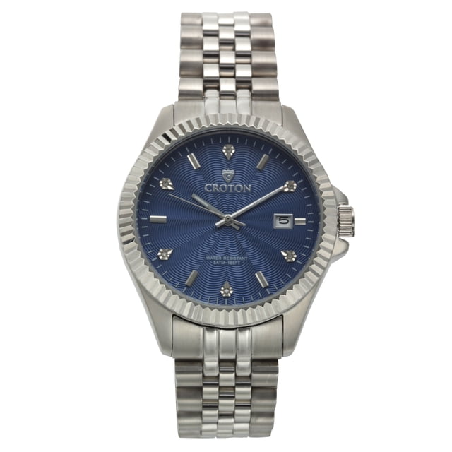 Reloj Croton para hombre de acero inoxidable plateado con marcador de diamantes CROTON CO CN307528SSBL