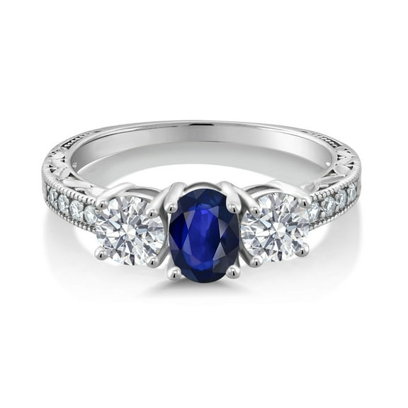 Gem Stone King 10K White Gold Blue Sapphire and Lab Grown Diamond Engagement Ring for Women | 1.69 Cttw | Oval 7X5MM | Gemstone September Birthstone | Size 5