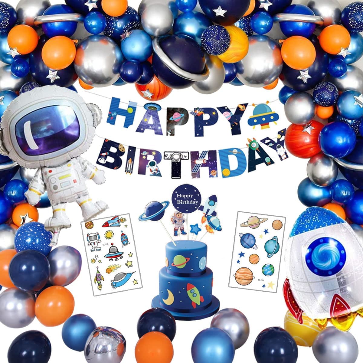 AOWEE 1st Birthday Decorations for Boys, Space Balloon Arch Garland With Happy Birthday Banner Astronaut Rocket Foil Balloon Space Theme Baby Shower Galaxy Party Supplies