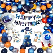 MMTX Blue Silver Outer Space Balloon Arch Garland, 1st Birthday Decorations for Boys, Astronaut Rocket Foil Balloon Space Theme Baby Shower Galaxy Party Decoration Supplies