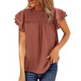 thumbnail image 1 of B91xZ Tops pour Femmes Mi-Longueur Manches Courtes Grande Taille Tops Col Rond Tee Blouses Décontractées, Vin m, 1 of 5
