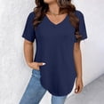 thumbnail image 2 of Womens T Shirts V Neck Short Sleeve Plus Size Basic Tee Curved Hem Tunic Tops,Navy,XL, 2 of 4