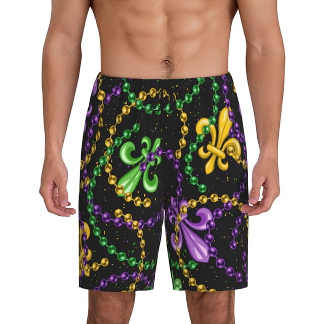 Balery Mardi Gras6 Pantalones cortos de pijama de punto de algodón para hombre con cinturilla y bolsillos-XX-Large