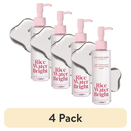(4 pack) The Face Shop Rice Water Bright Light Facial Cleansing Oil, Daily Makeup Remover, Oil Cleanser, Vegan, Korean Skin Care with Jojoba Oil, Face Pore Cleanser, 150ml C57
