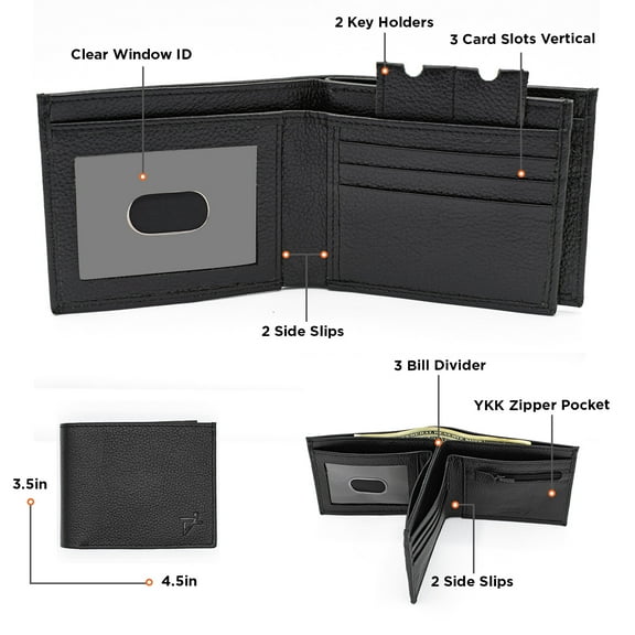 Thin RFID Leather Black Bifold Wallet  for Men 3 Separate Bill Slot for blind and visually impaired by Juzar Tapal Collection