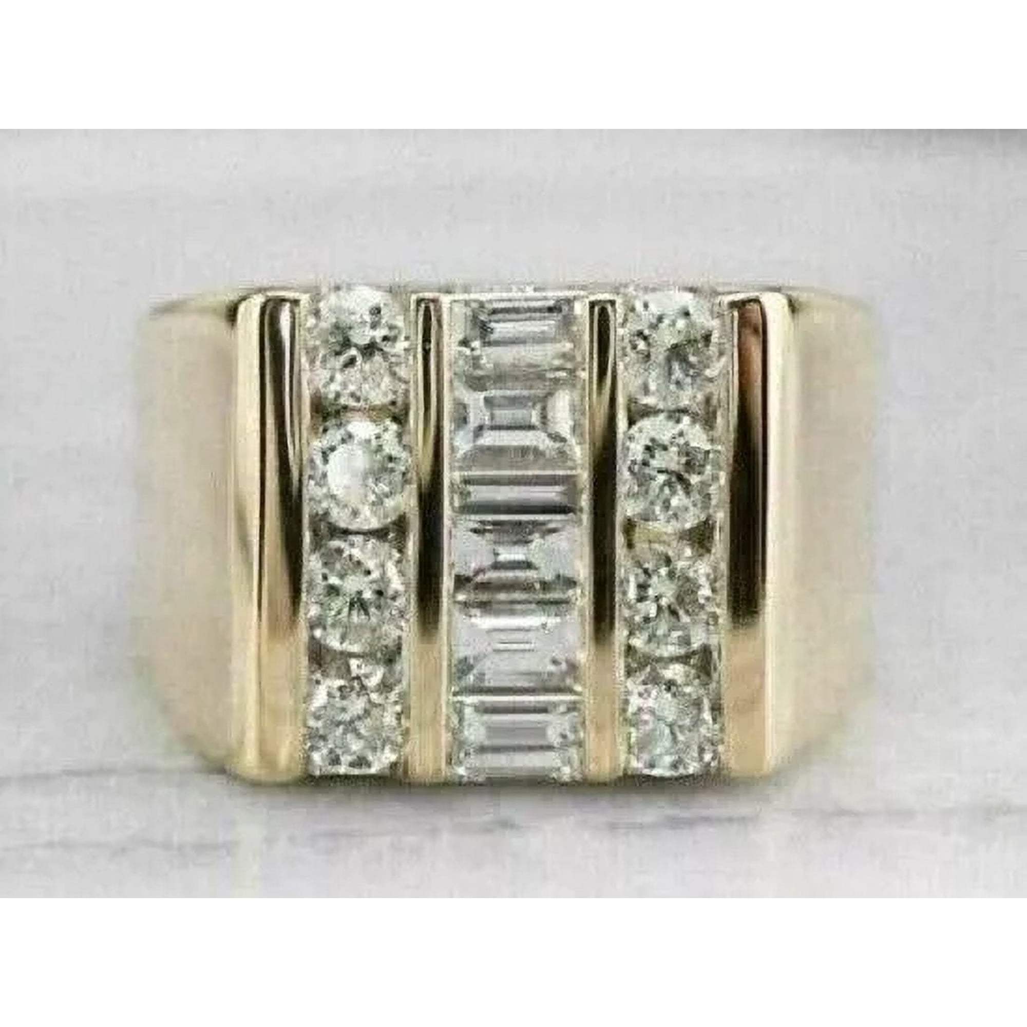 2.58 Ct Round CZ Diamond Men's Engagement Ring, 14k Yellow Gold Plated Sterling Silver