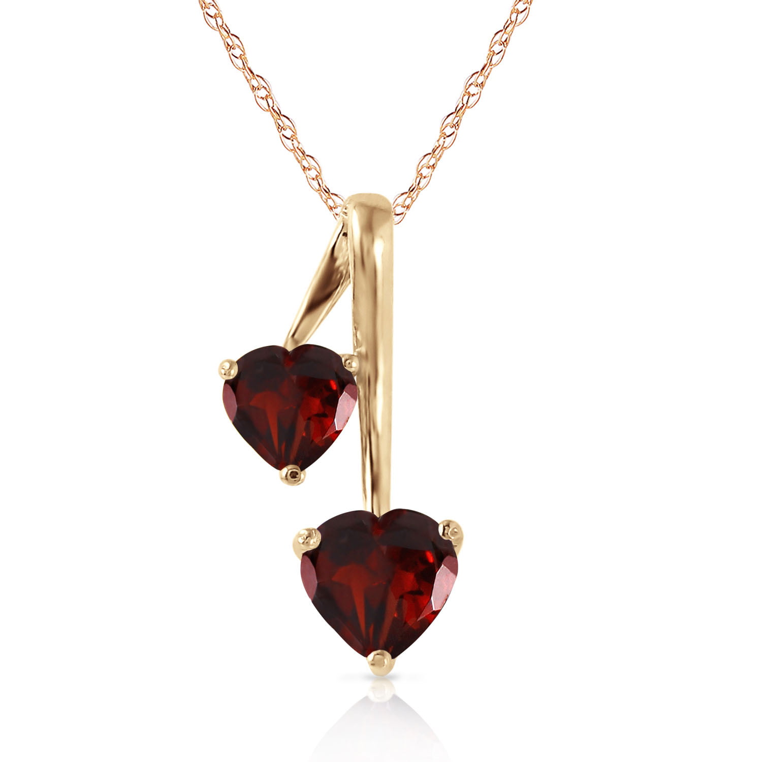 Galaxy Gold 14K Solid White Rose Yellow Gold Pendant Necklace with Natural  Genuine Heart Garnet - Double Heart - High Polished Brilliant Cut - Grade 
