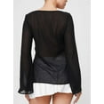 thumbnail image 5 of JYYYBF Women Sheer Tops, Long Flare Sleeve Tie-up See-through Solid Color Fall Tops Clubwear, 5 of 9
