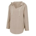 thumbnail image 3 of Womens Beach Cover Up Hooded V Neck Tunic Large Pocket Cotton Linen Long Sleeve Shirt, 3 of 8