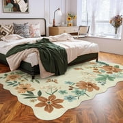 Moynesa 5x7 Floral Living Room Rugs, Area Rugs 5x7ft Rug for Bedroom Ultra-Thin Soft Rug, Non-Slip Washable Rugs Stain Resistant Boho Rug Low-Pile Throw Rug for Dining Room Office,Beige