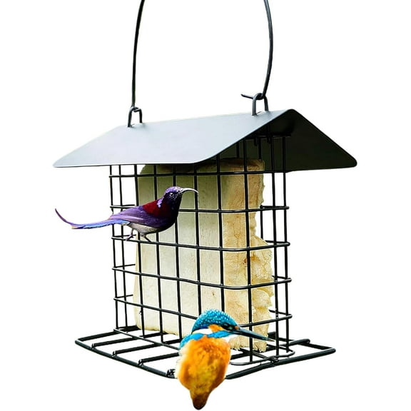 Wild Bird Feeders for Outdoors Hanging: Suet Cage Suet Holder with Metal Roof and Platform, Squirrel Proof Suet Feeders for Outside Hanging for Use with Suet Cakes, Seed Cakes, Mealworm Cakes