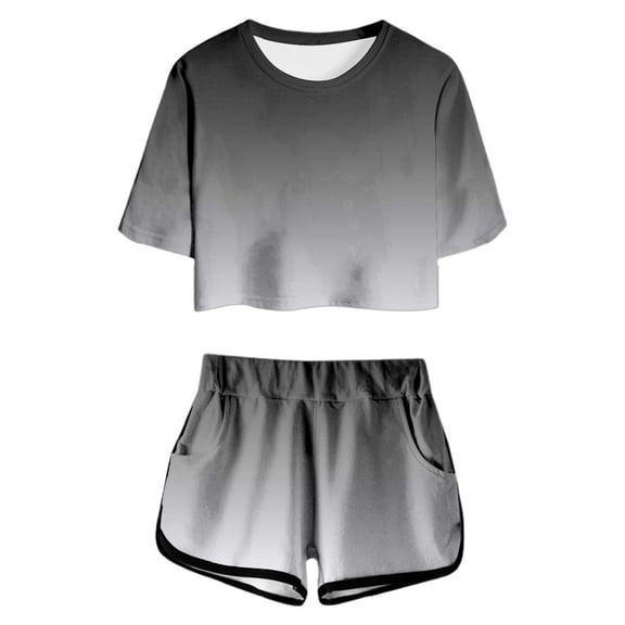WOYY Toddler Girls Summer Outfits Gradient Short Sleeve T-Shirt Shorts Set, Sizes 4-5T