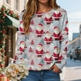 thumbnail image 2 of Kaprioy Christmas Sweatshirts for Women Cute Funny Santa Claus Sleigh Holiday Graphic Shirt Loose Casual Fall Fashion Pullover Tops Light Blue, L, 2 of 6
