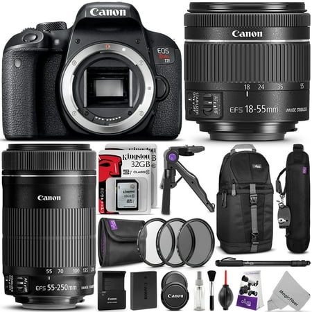 Canon EOS Rebel T7i DSLR Camera with 18-55mm IS STM & 55-250mm Lenses Kit w/Advanced Photo & Travel Bundle - Includes Canon USA Warranty, Altura Photo Backpack, SanDisk 64gb SD Card, (Best Camera To Travel With)