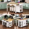 thumbnail image 6 of Yoneston 47" Farmhouse Kitchen Island with Power Outlet, Multifunctional Kitchen Trolley with Drop Leaf, Internal Storage Rack and 2 Drawers 2 Cabinet for Kitchen, Dining Room, White, 6 of 10