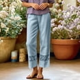thumbnail image 6 of Oksale Womens Summer Pants Petite Loose Fit Ankle Linen Pants Fashion Lady Straight Leg Trousers with Pockets Causal Drawstring Stretch Waisted Trousers Light Blue L, 6 of 8