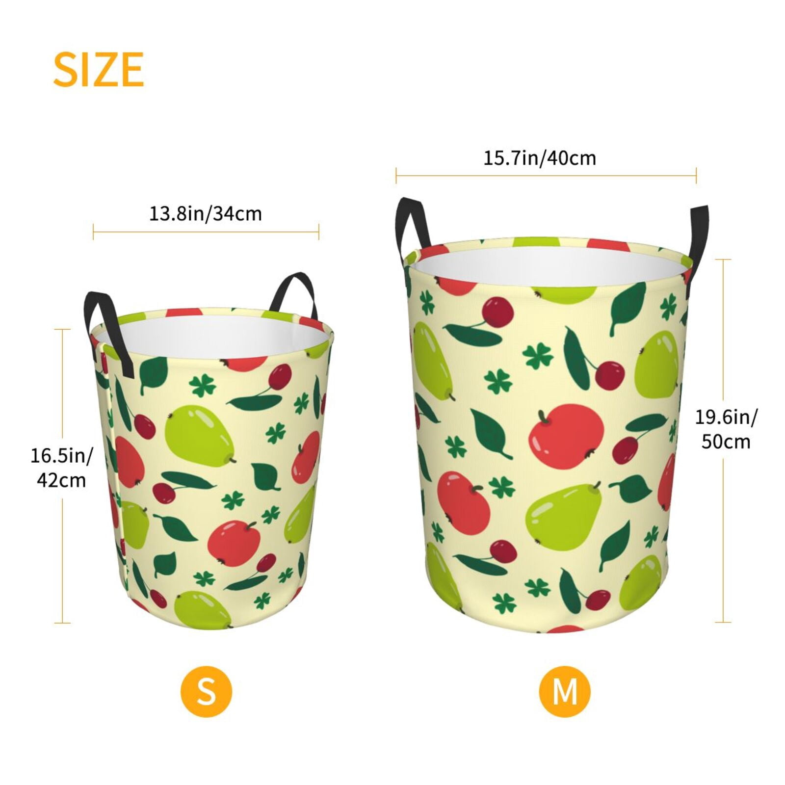 Large Laundry Basket with Handles - Cute Teal Pear Red Fruit Kids Baby Dirty Clothes Laundry Hamper for Bedroom Aesthetic