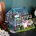 thumbnail image 2 of DIY Miniature Rose Garden Tea House Dollhouse Kit, 3D Wooden Building Model with LED Lights, Creative Craft Gift for Adults & Teens, 2 of 8