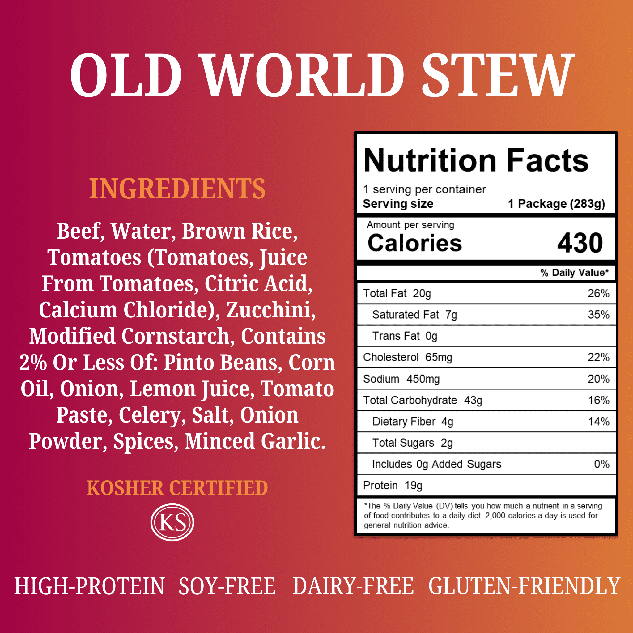 My Own Meals, Old World Stew, Kosher, Shelf Stable 10 OZ, Pack 6