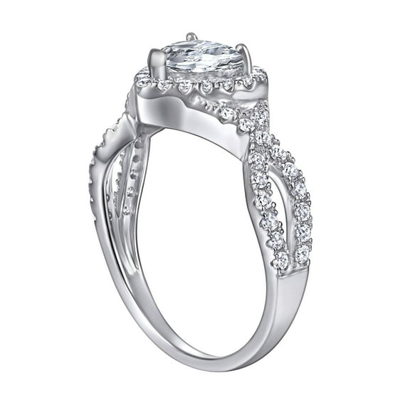 Guodhu Shiny Full Diamond Ring Silver Plated Cubic Zirconia Cocktail Rings for Women Eternity CZ Diamond Ring Engagement Wedding Band Ring Heart-Shaped Ring Valentine's Day Gift
