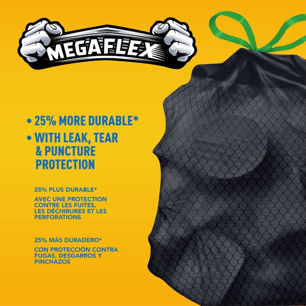 Xtratuff MegaFlex 30 Gallon Kitchen Drawstring Trash Bags – 90 Count, Black, Unscented, Heavy Duty with Leak & Tear Protection