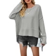 thumbnail image 3 of Women Crewneck Sweaters Bell-Style Sleeve Batwing Knit Tops Slouchy Soft Pullover Tops Gray XL, 3 of 9