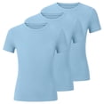 thumbnail image 2 of SGFCWSX Girls T Shirt 3 Pack Ribbed Knit Short Sleeve Crew Neck Cropped Slim Fit Casual Soft Basic Teens Daily Wear Tee Tops Blue Size 16, 2 of 7