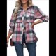 thumbnail image 1 of Camisas A Cuadros para Mujer, de Larga, con Botones, Estilo Babydoll, Peplum, Blusas Informales Extragrandes con Bolsillos Rosa M, 1 of 10
