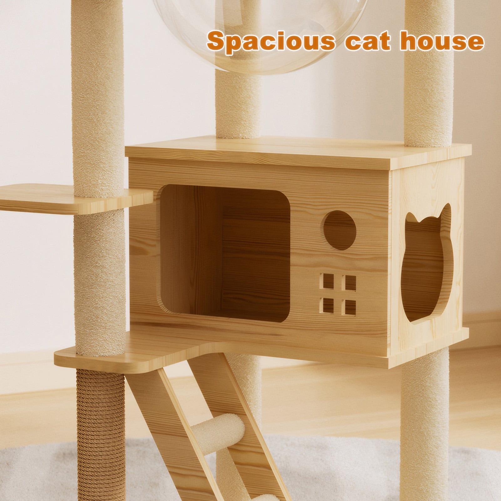 Vacmaster 48.8in Modern Cat Tower, Wood Cat Tree Tower for Indoor Cats, Cat Treewith Sisal-Covered Scratching Posts and Top Perch, Cat Condo with Acrylic Hammock for Small Large Cats