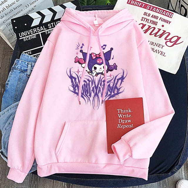 Sudadera con capucha de Anime japonés Sanrio Kuromi para mujer, sudadera Y2K para estudiante, jersey de primavera y otoño para deportes al aire libre y ocio