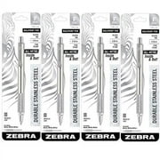 Zebra F-701 Stainless Steel Ballpoint Retractable Pen, Black Ink, Fine Point, 4 Pack (29411)