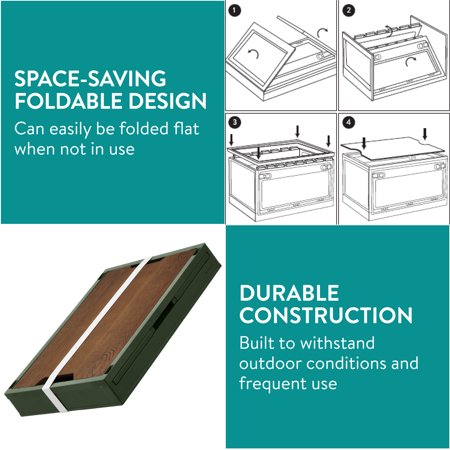 Navaris Camping Storage Box, Green, Set of 2 - 35L Foldable Bin with Pine Wood Lid - Collapsible Folding Crate - Easy to Disassemble Plastic Storage Crates - Stackable with Wheels