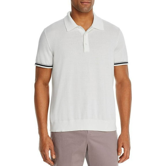 Bloomingdale's WHITE Cotton Tipped Classic Fit Polo Shirt, US 2X-Large
